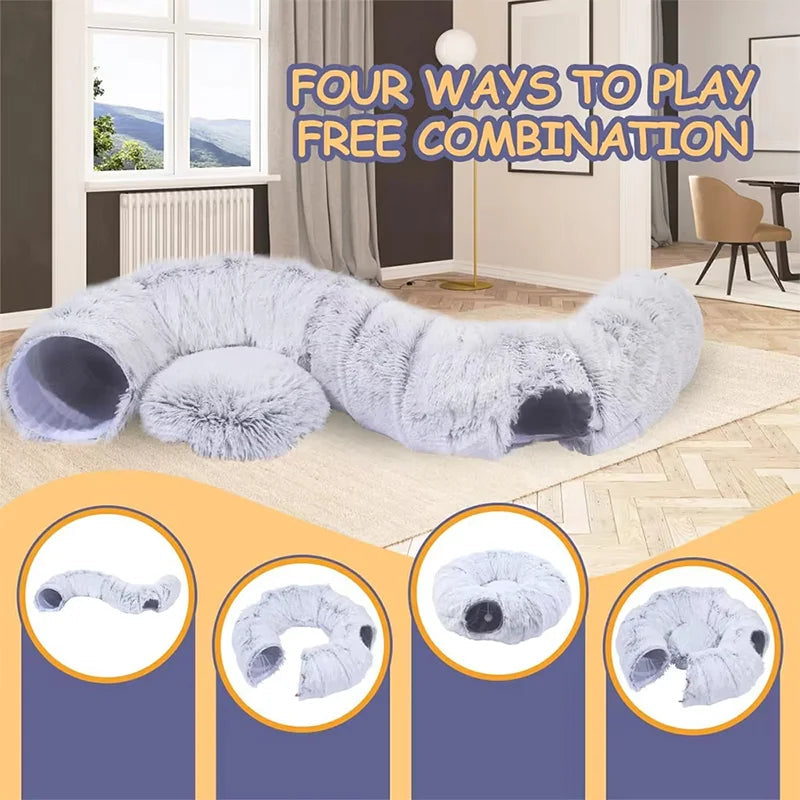 Catvera 2-in-1 Plush Tunnel Bed - Image 5|||PROMPT|||Original clean product image