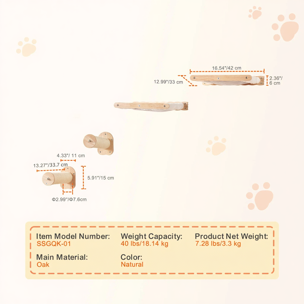 Catvera Modular Cat Wall Climbing System - Image 9|||PROMPT|||Cleaned image. Original analysis: found VEVOR logo and branding in top left corner, and product model number SSGQK-01 which is brand identifier