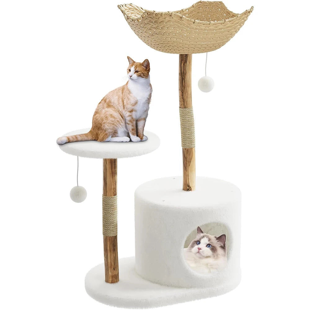 Catvera Natural Wood Multi-Level Cat Tree - Image 8|||PROMPT|||Original clean product image