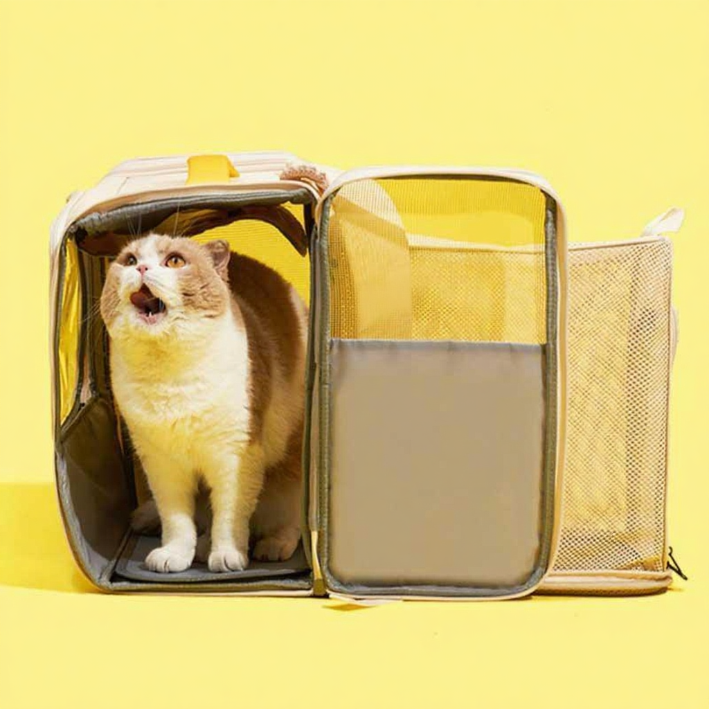 Catvera Retro Gaming Cat Carrier Backpack - Image 10|||PROMPT|||Cleaned image. Original analysis: Found 1 brand name printed on the product - 'BELLO' visible on the mesh panel of the pet carrier