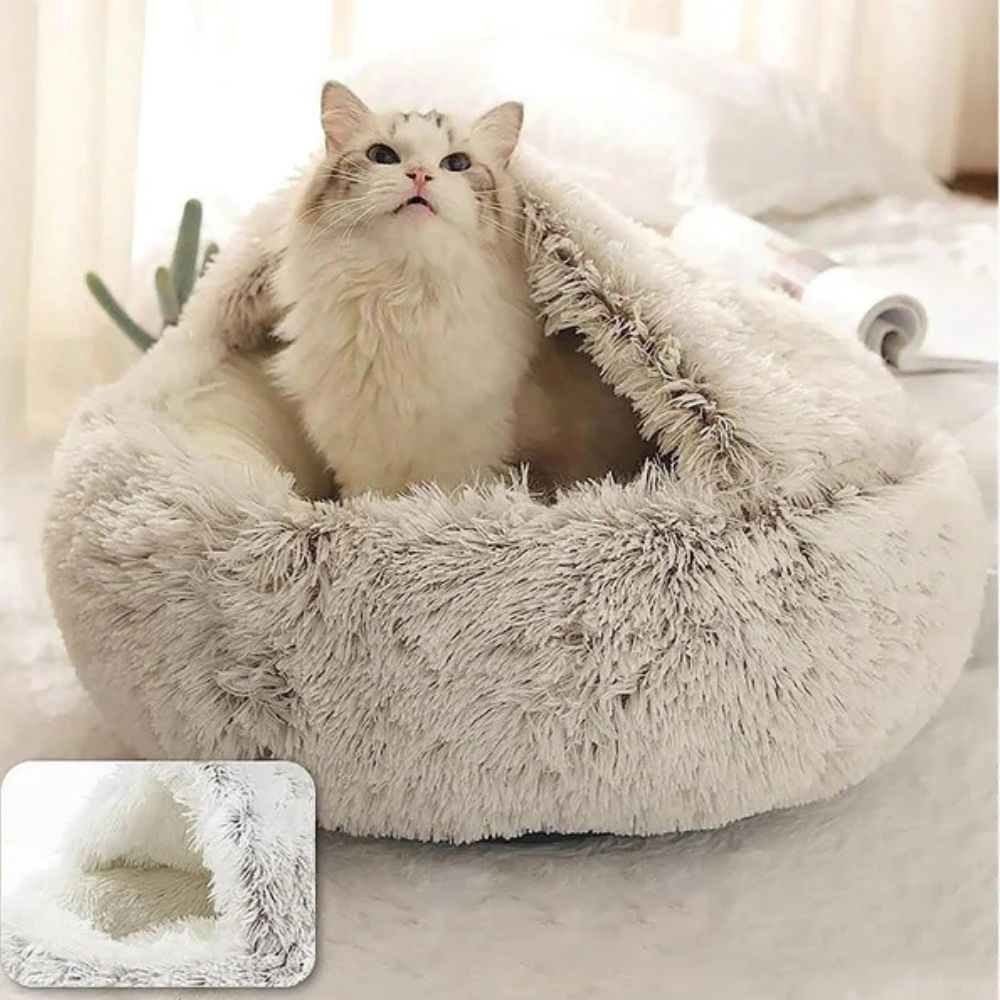 Catvera Hooded Faux Fur Pet Bed