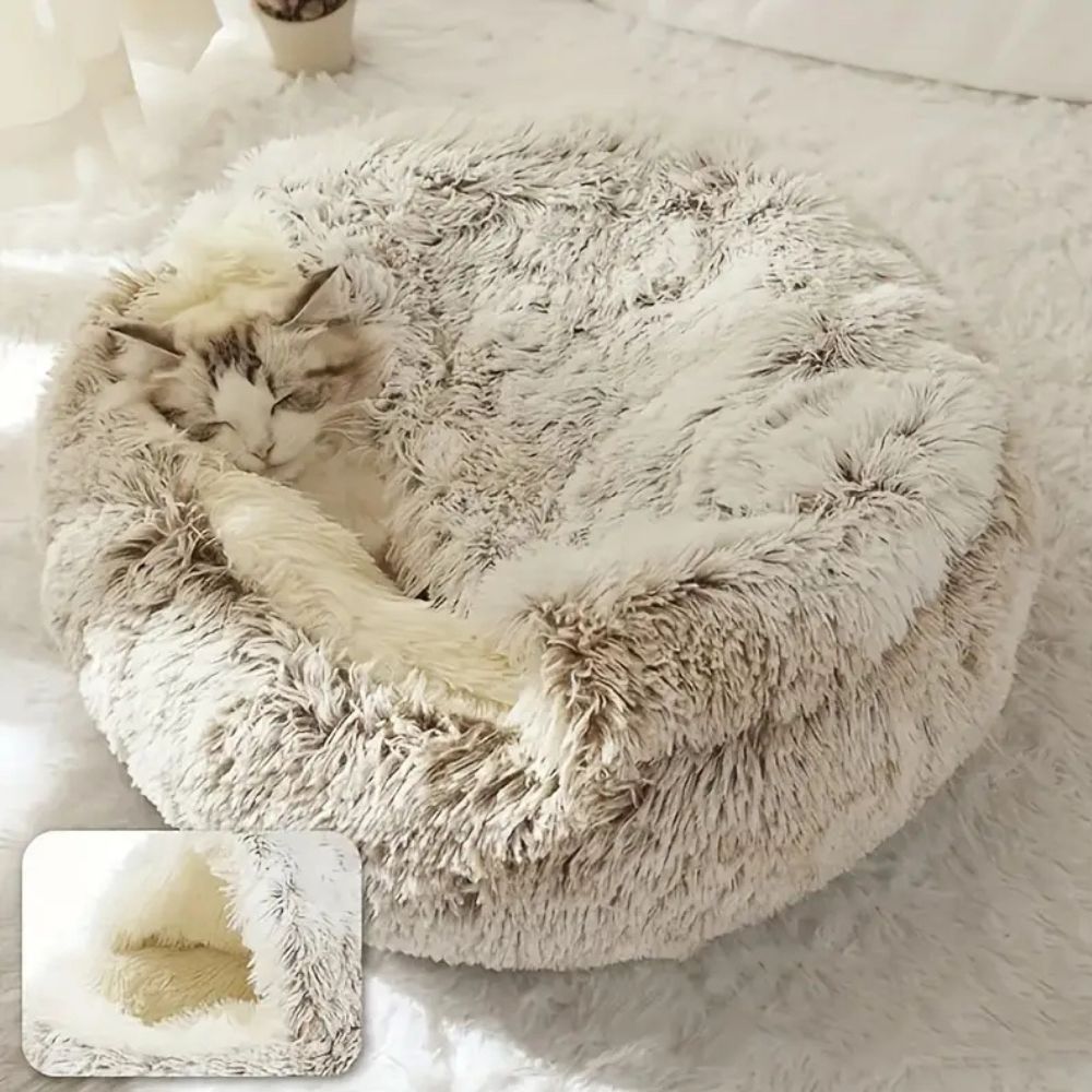 Catvera Hooded Faux Fur Pet Bed