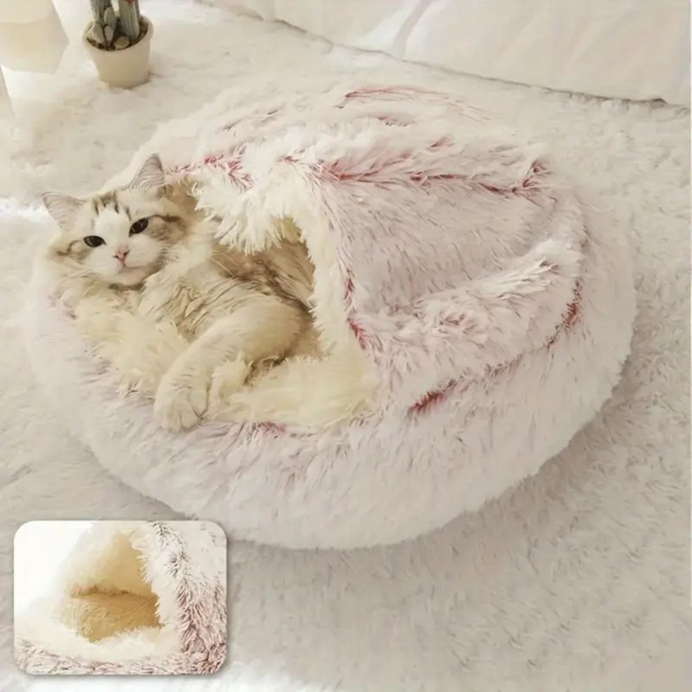 Catvera Hooded Faux Fur Pet Bed