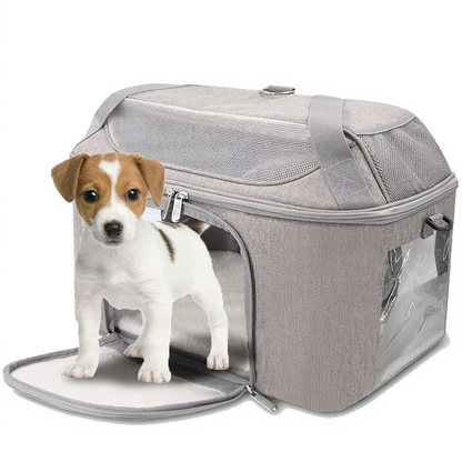 Airline Approved Breathable Pet Travel Backpack - Image 5|||PROMPT|||Cleaned image. Original analysis: Found brand name/logo on the pet carrier bag - appears to be a stylized brand mark on the side panel of the carrier