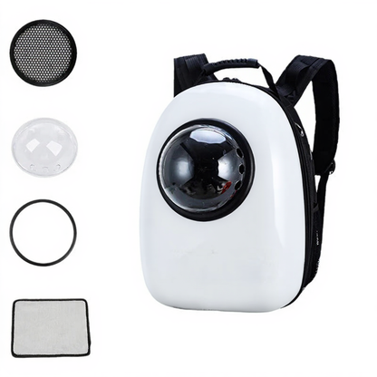 Astronaut Bubble Window Pet Travel Backpack - Image 17|||PROMPT|||Cleaned image. Original analysis: found multiple brand names and London-themed text printed directly on the backpack fabric