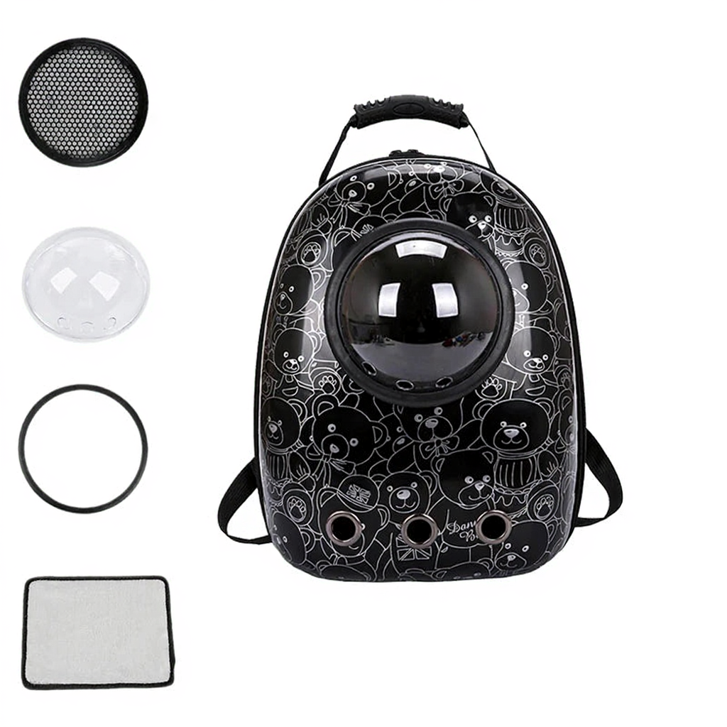 Astronaut Bubble Window Pet Travel Backpack - Image 20|||PROMPT|||Cleaned image. Original analysis: Found 1 brand name printed on the product backpack itself