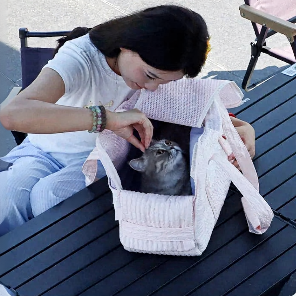 Breathable Mesh Cat Carrier Backpack - Image 5|||PROMPT|||Cleaned image. Original analysis: Found 1 brand name visible on the product - 'GRACO' text visible on the dark seat/carrier fabric