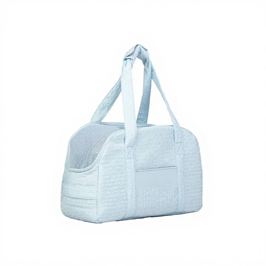 Breathable Mesh Cat Carrier Backpack - Image 7|||PROMPT|||Cleaned image. Original analysis: found 1 brand logo/tag on the product - a small branded tag/label visible on the left side of the carrier bag