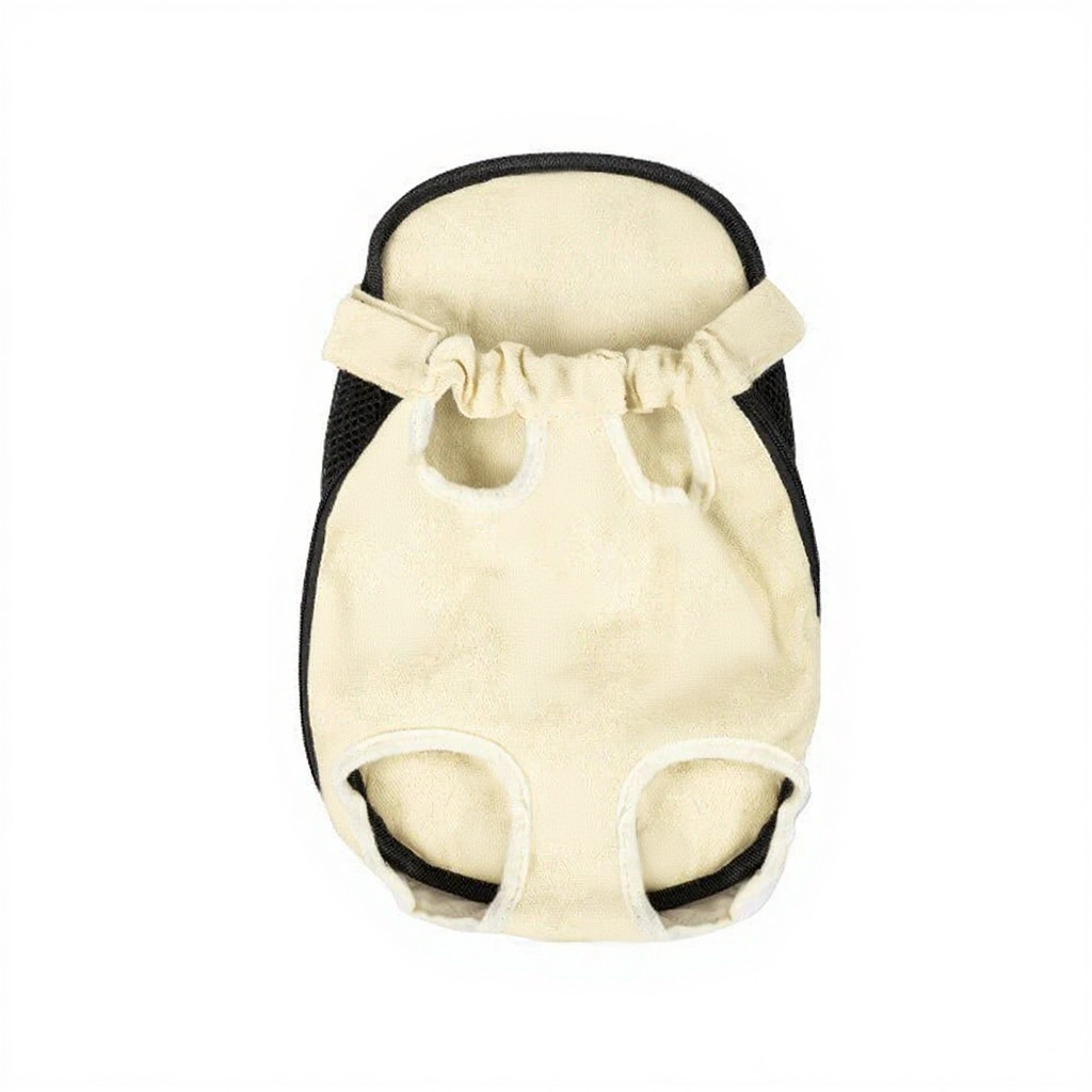 Breathable Pet Carrier Backpack with Mesh Windows - Image 21|||PROMPT|||Cleaned image. Original analysis: Found script text/watermark on the product fabric itself - appears to be a designer signature or brand name printed on the cream-colored carrier material