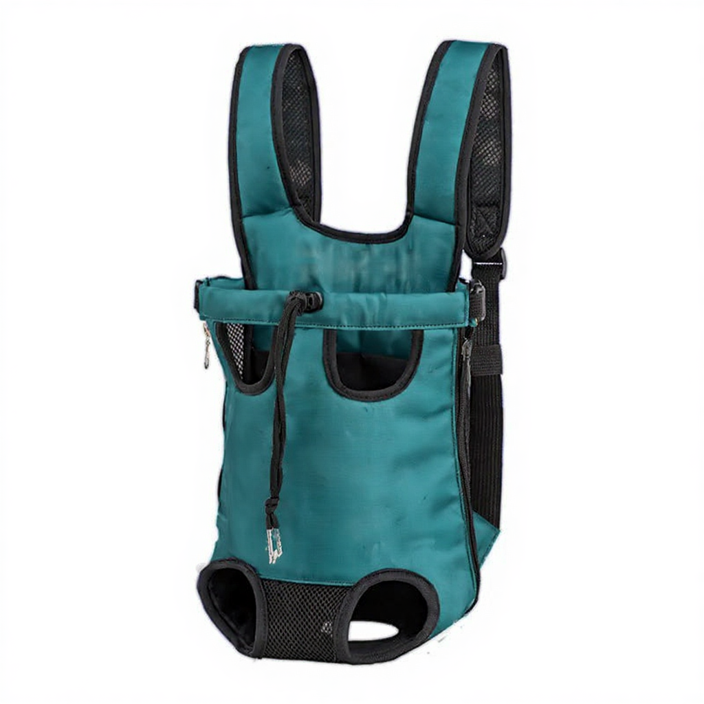 Breathable Pet Carrier Backpack with Mesh Windows - Image 23|||PROMPT|||Cleaned image. Original analysis: Found text branding on the carrier straps and fabric. The phrases 'I LOVE YOU' appear multiple times on the teal fabric pattern, and there appears to be branding text on the shoulder straps.