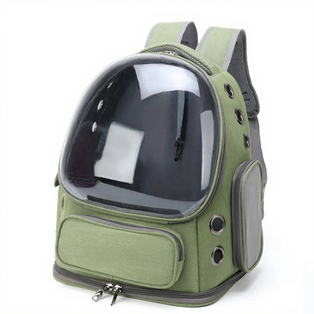 Bubble Window Pet Carrier Backpack - Image 6|||PROMPT|||Cleaned image. Original analysis: Found 1 brand name watermark printed on the bubble window of the pet backpack carrier