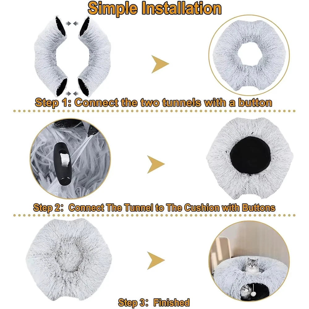 Catvera 2-in-1 Plush Tunnel Bed - Image 2|||PROMPT|||Original clean product image
