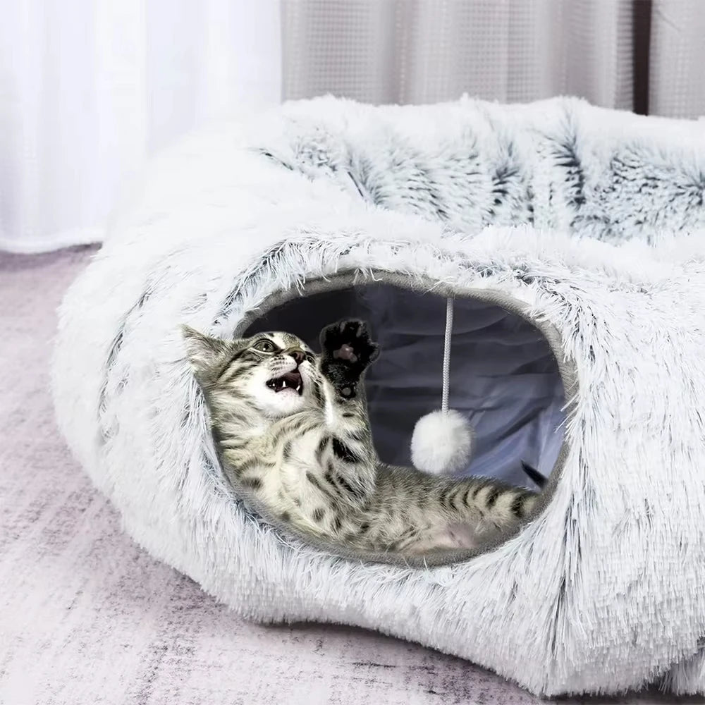 Catvera 2-in-1 Plush Tunnel Bed - Image 4|||PROMPT|||Original clean product image