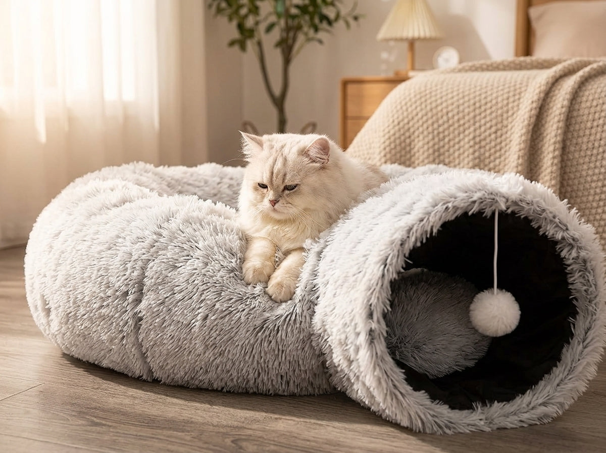 Catvera 2-in-1 Plush Tunnel Bed - Premium Comfort Materials