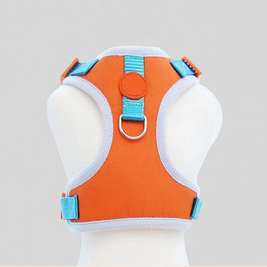 Catvera 3D Animal Escape Proof Harness - Image 6|||PROMPT|||Cleaned image. Original analysis: Found 1 brand logo on the product - white 'M' letter logo inside an orange circle on the chest harness
