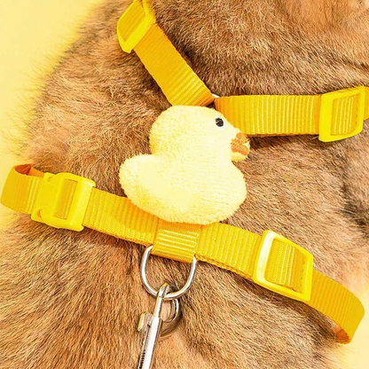Catvera 3D Animal Escape Proof Harness - Image 8|||PROMPT|||Cleaned image. Original analysis: Found 1 brand name embossed/stitched on the plush toy chick charm attached to the harness