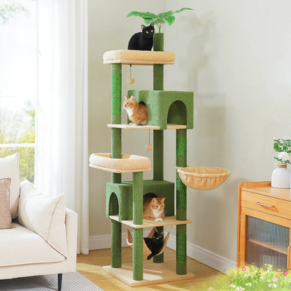 Catvera 6-Level Cat Tree Tower - Image 1|||PROMPT|||Cleaned image. Original analysis: Found 1 watermark - 'PURRPURCAT' text in green in the top left corner of the image