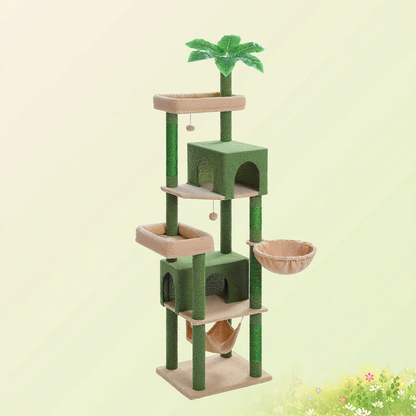 Catvera 6-Level Cat Tree Tower - Image 2|||PROMPT|||Cleaned image. Original analysis: Found 2 instances of the brand name 'PURRPURCAT' - one at the top left corner and one overlaid on the product image itself