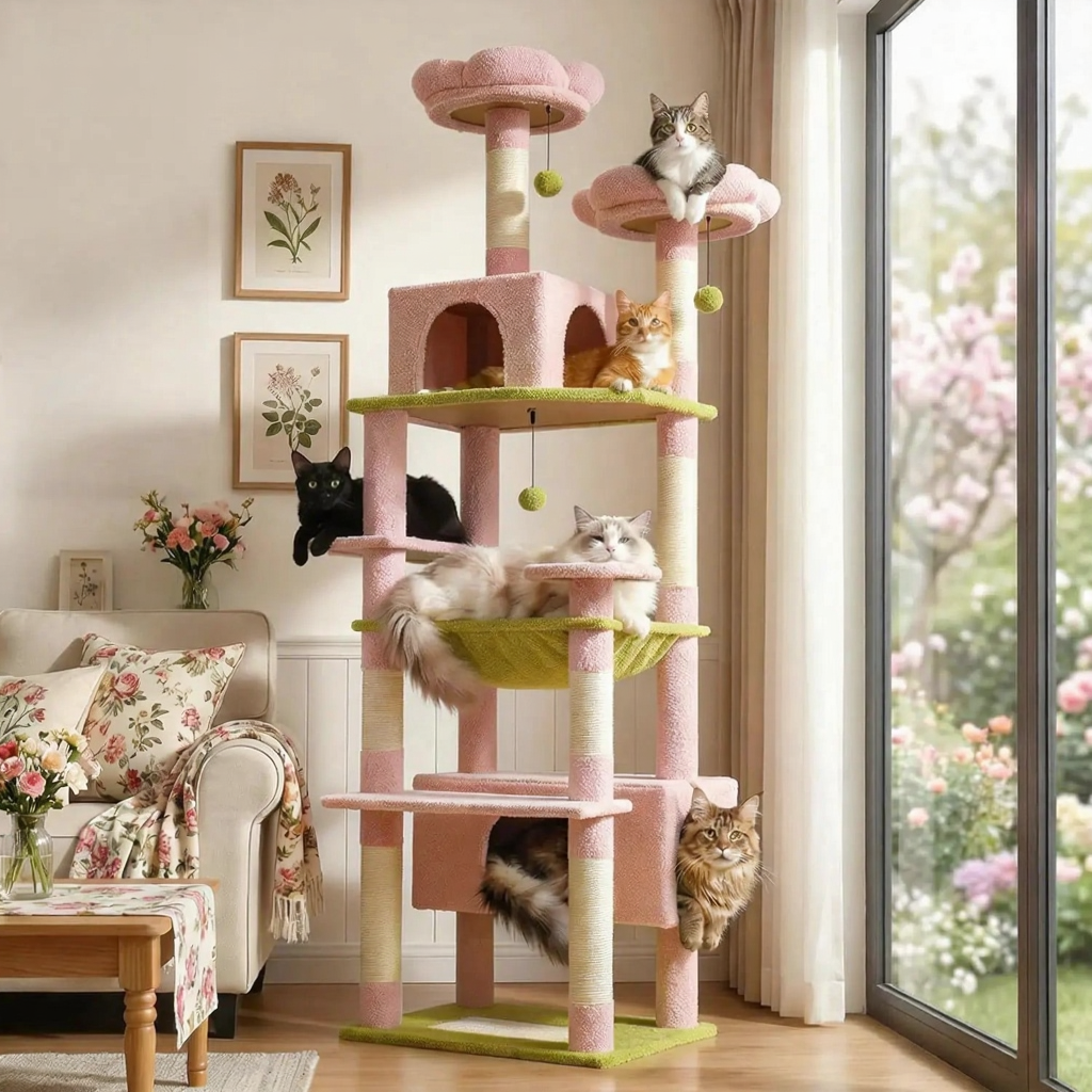 Catvera 72-Inch Multi-Level Cat Tree - Image 2|||PROMPT|||Cleaned image. Original analysis: Found 1 watermark and 1 brand name - 'PAW ROAD' logo with tagline in top left corner