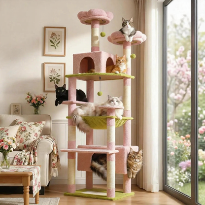 Catvera 72-Inch Multi-Level Cat Tree - Image 2|||PROMPT|||Cleaned image. Original analysis: Found 1 watermark and 1 brand name - 'PAW ROAD' logo with tagline in top left corner