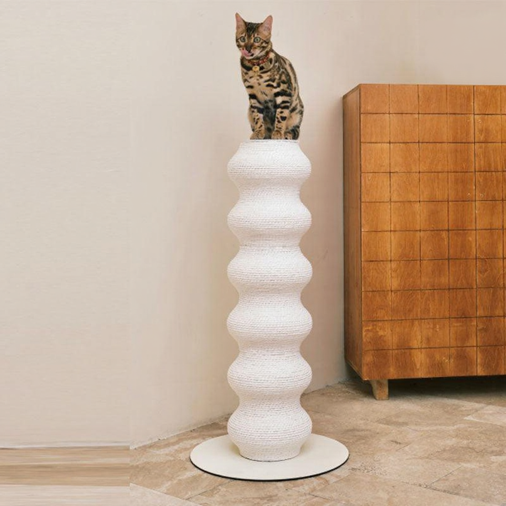 Catvera Adjustable Height Scratching Post - Image 3|||PROMPT|||Cleaned image. Original analysis: Found 1 watermark/branding on the poster/artwork mounted on the wooden cabinet in the upper right area of the image