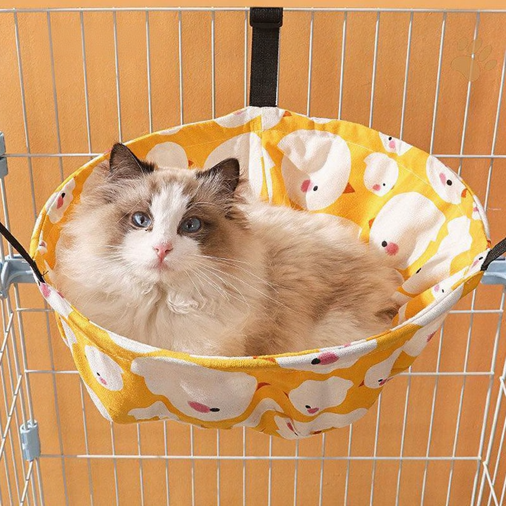 Catvera Adjustable Linen Cat Hammock - Image 8|||PROMPT|||Cleaned image. Original analysis: Found 1 watermark: 'MEWCATS' text overlay in white at the top left corner of the image