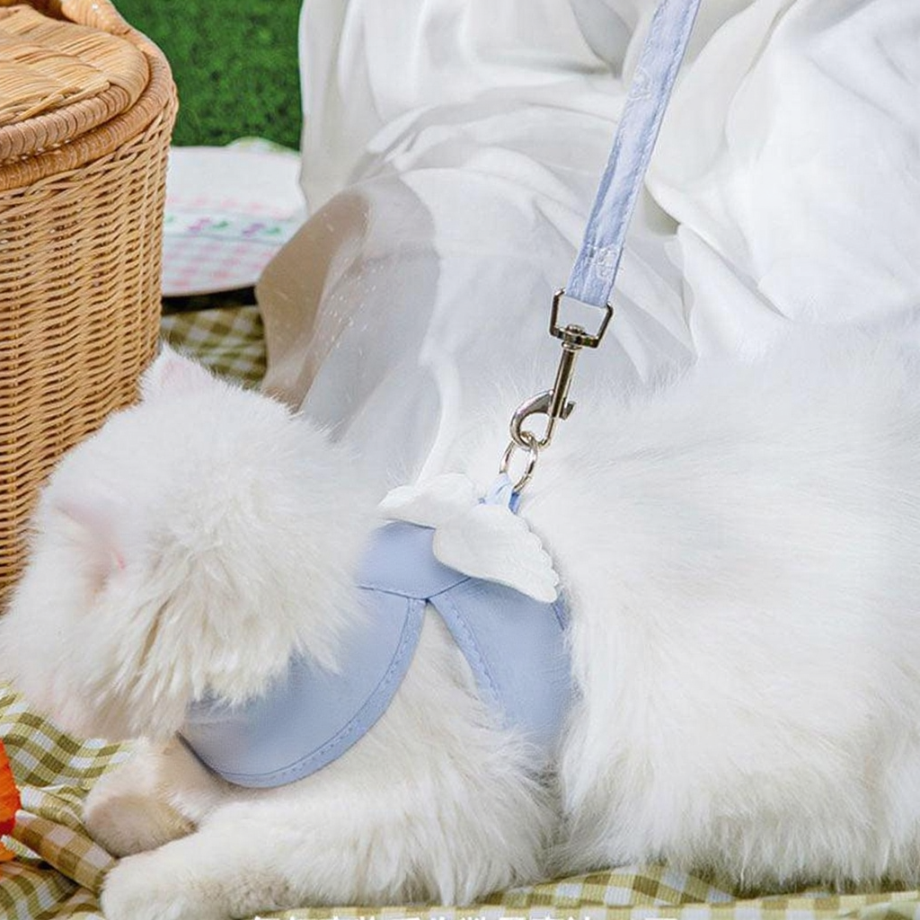 Catvera Angel Wing Cat Harness - Image 7|||PROMPT|||Cleaned image. Original analysis: found 1 brand logo embossed/printed on the blue harness/vest worn by the cat