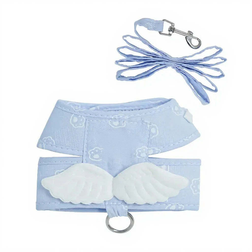 Catvera Angel Wing Pet Harness Set - Image 7|||PROMPT|||Cleaned image. Original analysis: Found repeated brand logo/watermark pattern printed on the harness fabric throughout the product