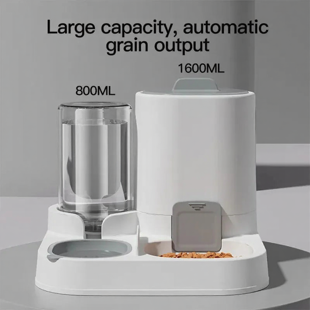 Catvera Automatic Dual Bowl Pet Feeder - Image 2|||PROMPT|||Cleaned image. Original analysis: Found 1 brand name 'feeder' as a label overlay in the bottom right area of the image