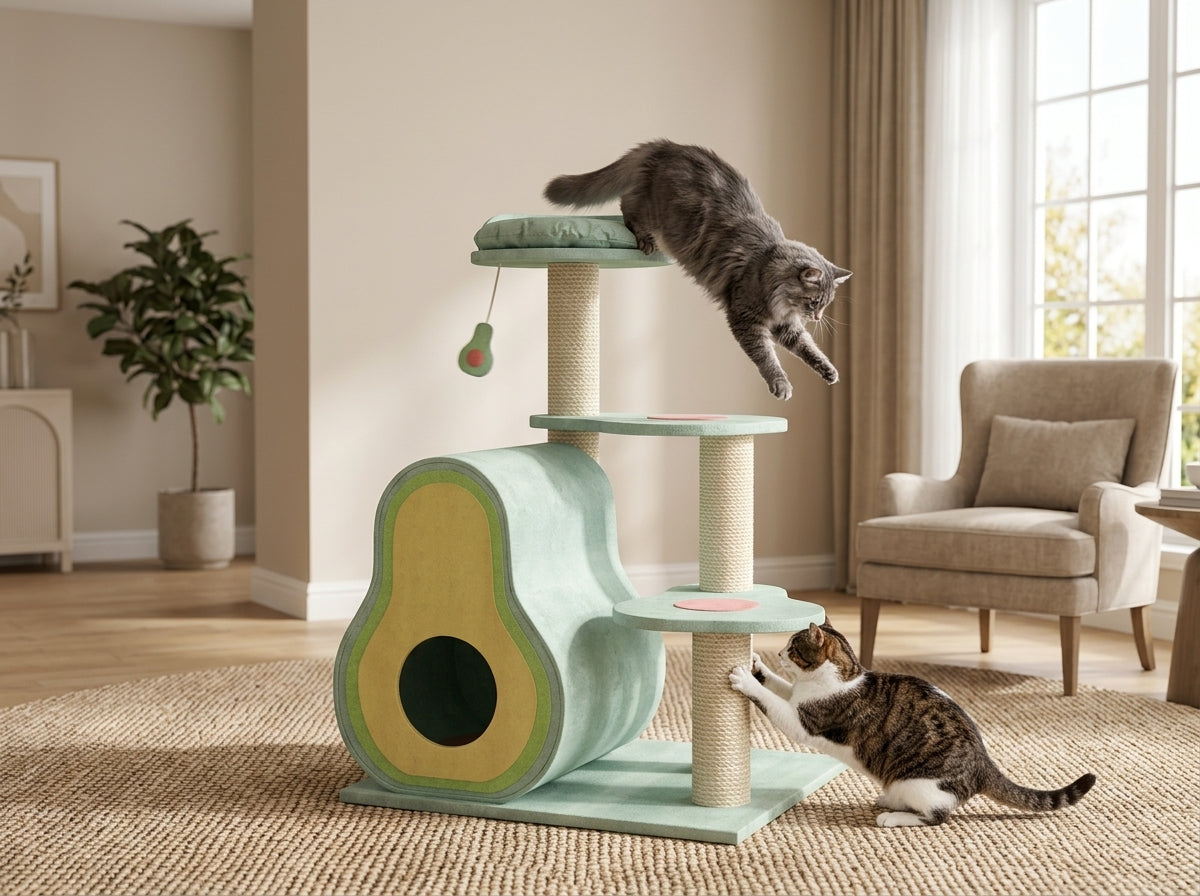 Catvera Avocado Cat Tree Tower - Built to Handle the Most Active Cats