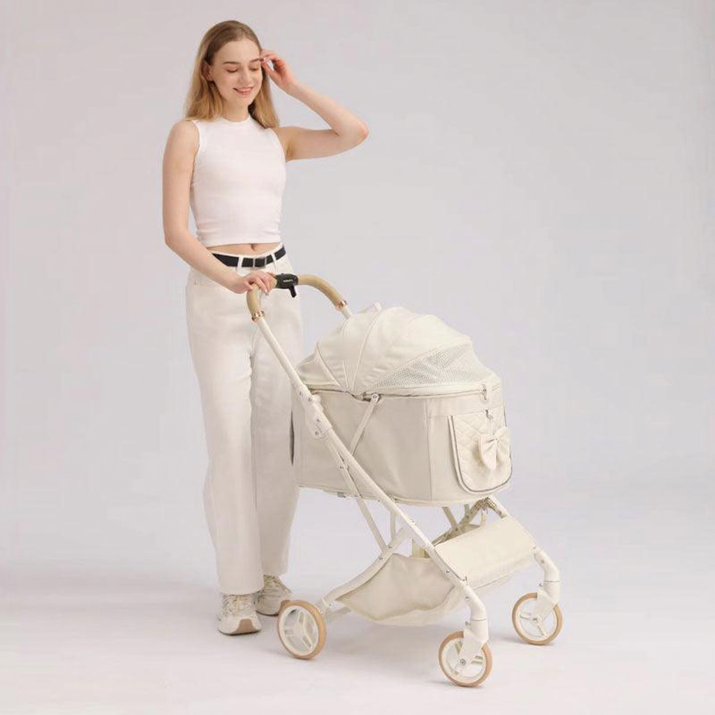 Catvera Bow Pet Stroller Carrier - Image 10|||PROMPT|||Cleaned image. Original analysis: found 1 brand name on the stroller bag/carrier area