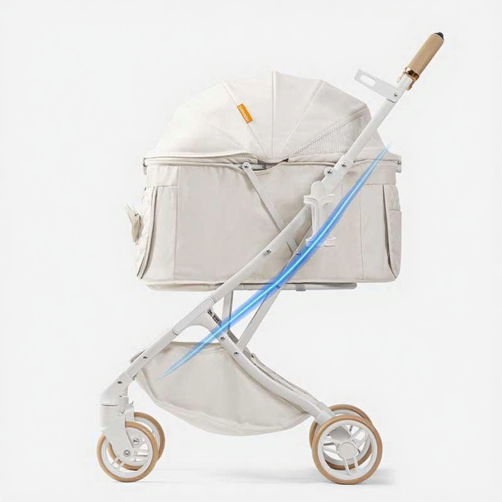 Catvera Bow Pet Stroller Carrier - Image 13|||PROMPT|||Cleaned image. Original analysis: Found 1 brand name printed on the product - 'Tealbaboon' visible on the diaper bag attached to the stroller
