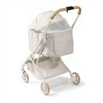 Catvera Bow Pet Stroller Carrier - Image 14|||PROMPT|||Cleaned image. Original analysis: Found 1 brand name visible on the product - 'BELLO' appears to be embossed or printed on the fabric/material of the stroller near the upper left area