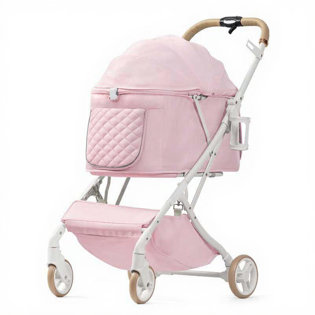 Catvera Bow Pet Stroller Carrier - Image 3|||PROMPT|||Cleaned image. Original analysis: found 1 brand name badge on the stroller fabric