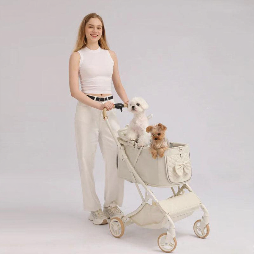 Catvera Bow Pet Stroller Carrier - Image 9|||PROMPT|||Cleaned image. Original analysis: Found brand name 'BELLO' embossed/printed on the pet stroller frame