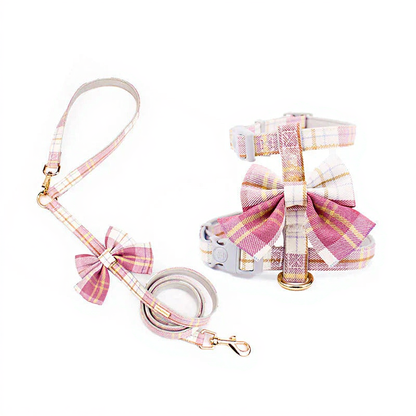 Catvera Bow Tie Cat Harness - Image 1|||PROMPT|||Cleaned image. Original analysis: Found 1 brand logo/text on the harness hardware and 1 brand marking on the collar area of the harness