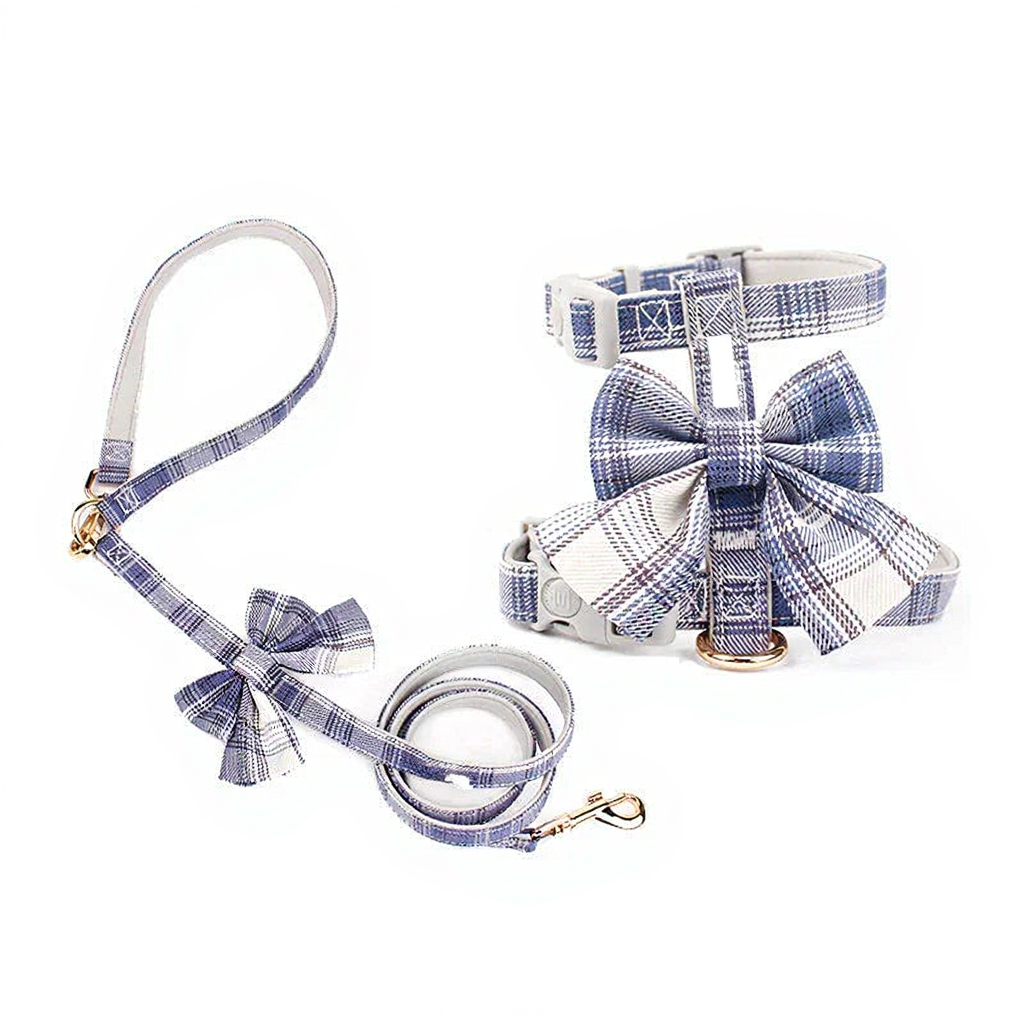 Catvera Bow Tie Cat Harness - Image 11|||PROMPT|||Cleaned image. Original analysis: found 2 brand name labels stitched/attached to the products - one on the harness and one on the leash