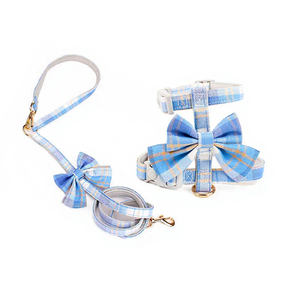 Catvera Bow Tie Cat Harness - Image 2|||PROMPT|||Cleaned image. Original analysis: Found 1 brand name tag stitched on the harness/chest piece of the pet harness set