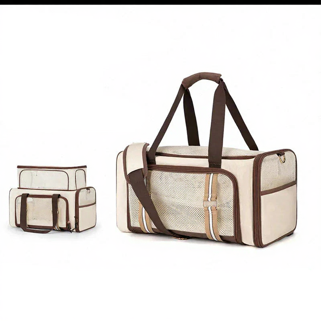 Catvera Bubble Window Travel Carrier - Image 6|||PROMPT|||Cleaned image. Original analysis: Found 1 brand logo/watermark on the product itself - a circular emblem visible on the front mesh panel of the carrier bag