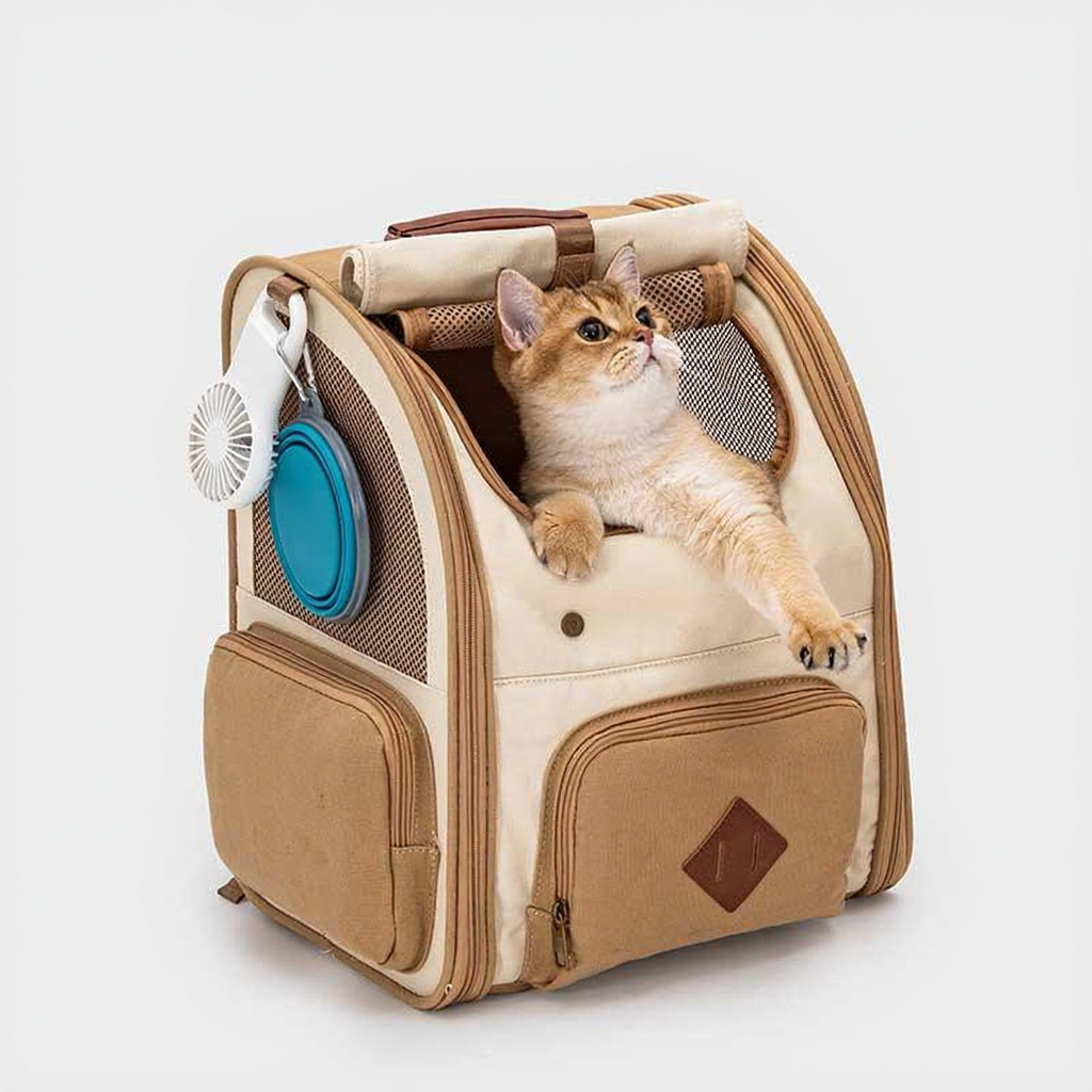 Catvera Bubble Window Travel Carrier - Image 8|||PROMPT|||Cleaned image. Original analysis: found 2 brand names: 'MEWCATS' watermark text in top left corner, and 'Vappet' brand name on the blue circular logo attached to the carrier