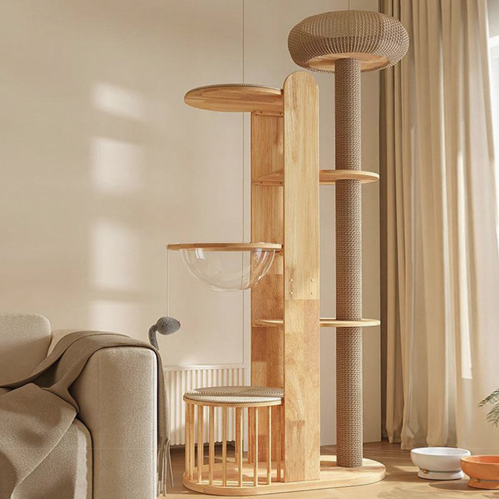 Catvera Capsule Wood Cat Tree - Image 10|||PROMPT|||Original clean product image