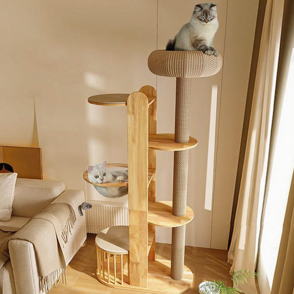 Catvera Capsule Wood Cat Tree - Image 11|||PROMPT|||Original clean product image