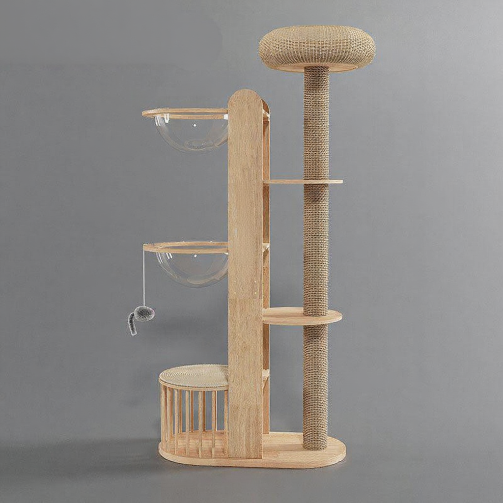 Catvera Capsule Wood Cat Tree - Image 4|||PROMPT|||Cleaned image. Original analysis: found 1 text overlay watermark 'Style D' in the top left corner
