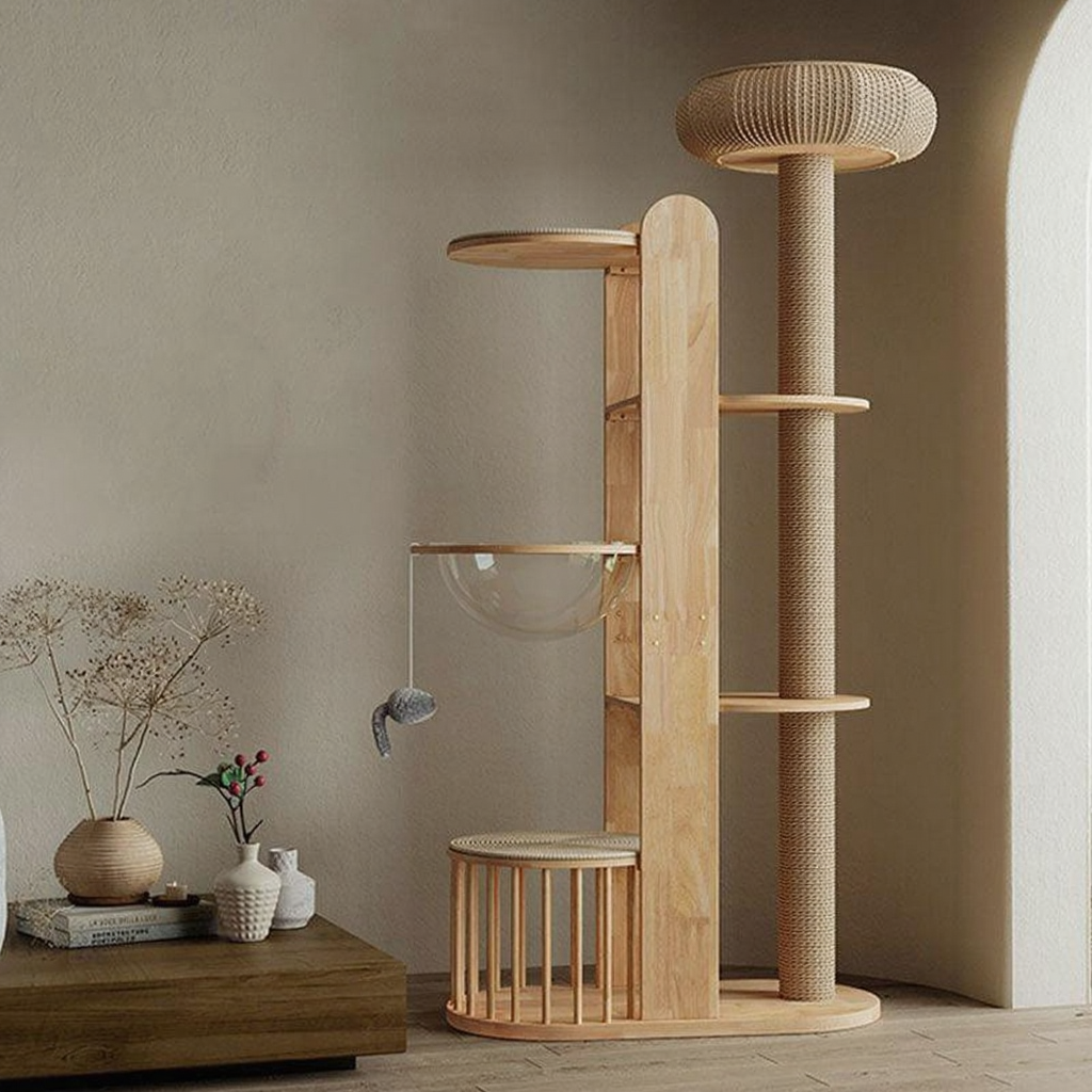 Catvera Capsule Wood Cat Tree - Image 6|||PROMPT|||Original clean product image
