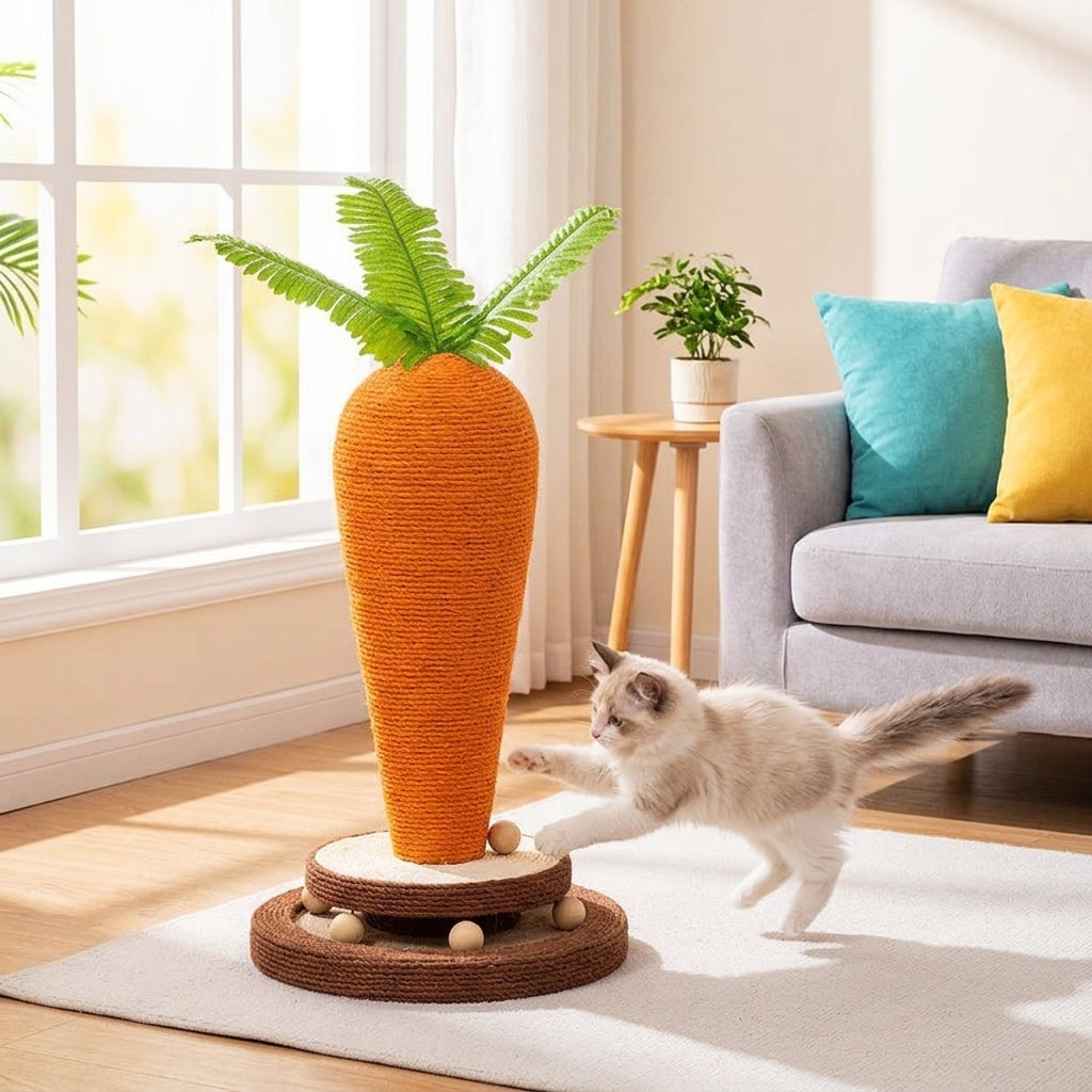 Catvera Carrot Sisal Scratching Post - Adorable Carrot Design Encourages Play