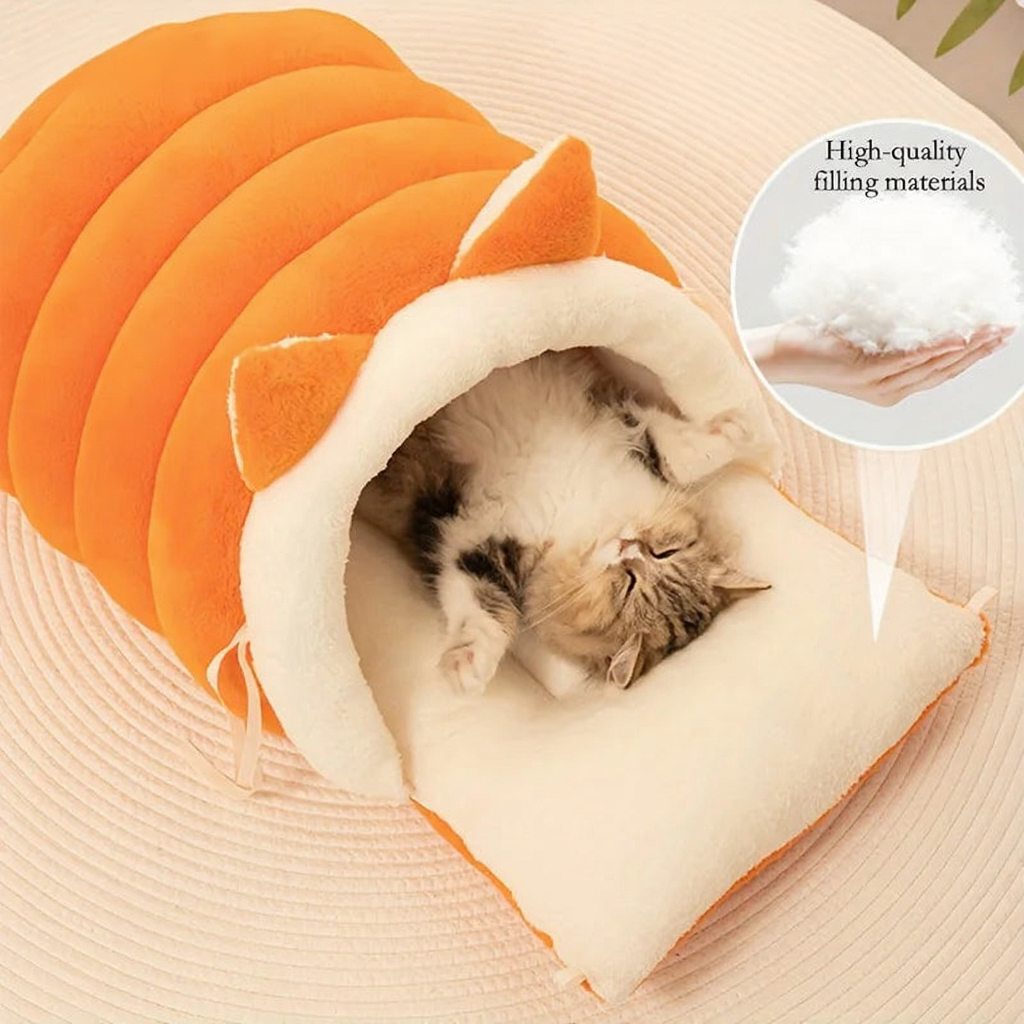 Catvera Cat Ear Cave Bed - Image 4|||PROMPT|||Cleaned image. Original analysis: Found 1 brand watermark and 1 brand name label on the product and overlays