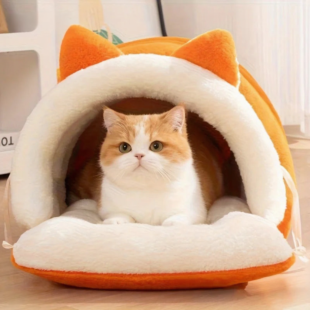 Catvera Cat Ear Cave Bed - Image 5|||PROMPT|||Cleaned image. Original analysis: Found 1 watermark: 'KEMORELA' brand name in top left corner with registered trademark symbol
