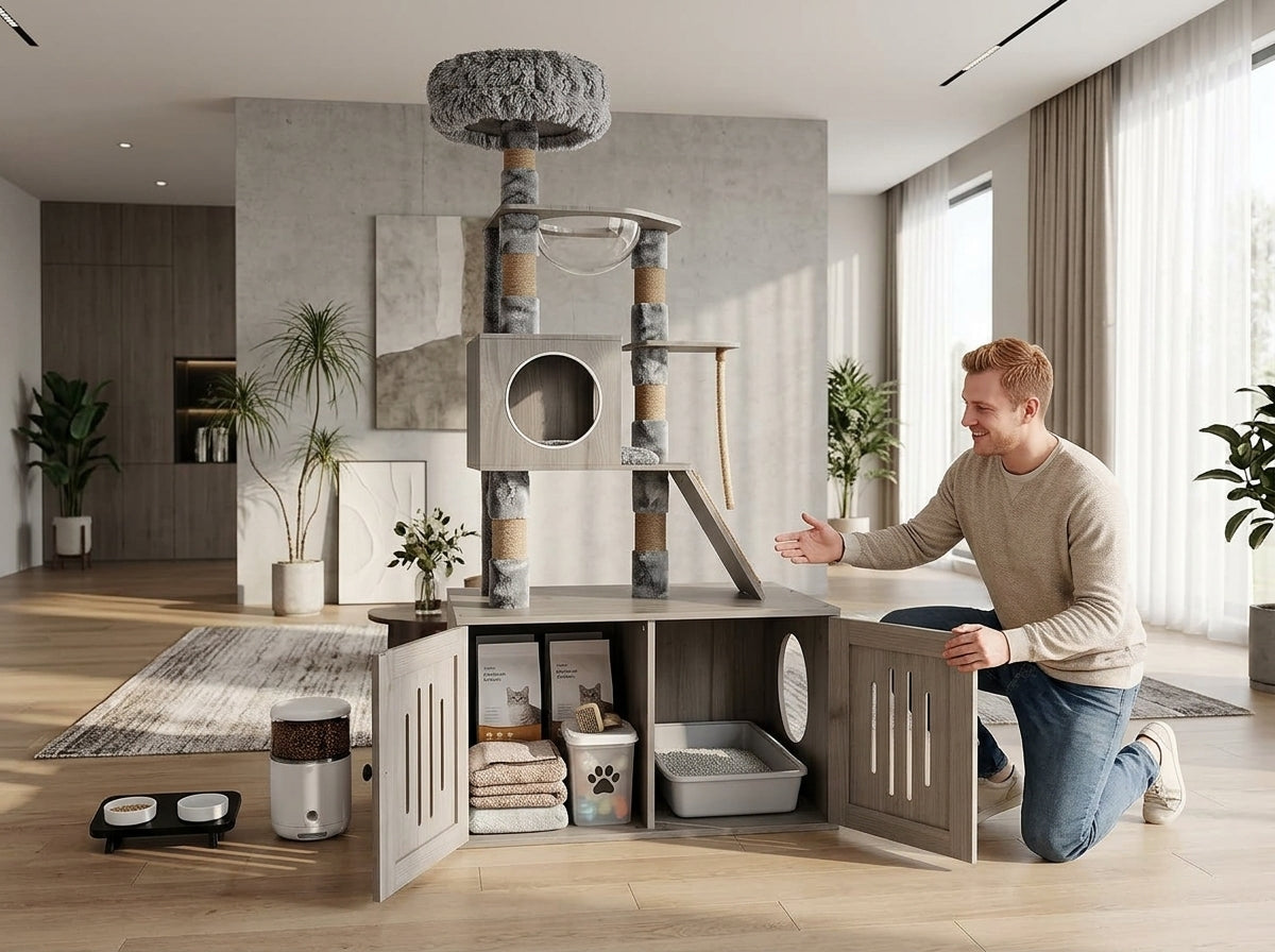 Catvera Cat Tree Litter Cabinet - Keep Everything Organized and Hidden