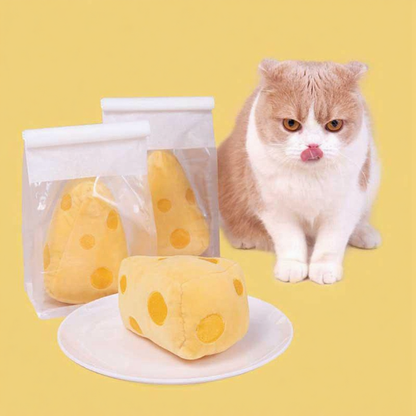 Catvera Cheese Catnip Plush Toy - Image 4|||PROMPT|||Cleaned image. Original analysis: found 1 text watermark 'MEWCATS' at the top of the image