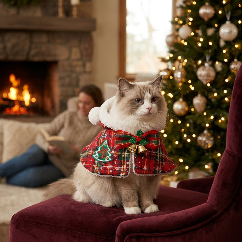 Catvera Christmas Holiday Cat Cape - Image 1|||PROMPT|||Original clean product image
